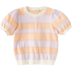 戴维贝拉儿童套头衫上衣女宝宝女童薄款短袖毛衣中大童针织衫