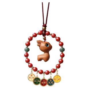 豪梵朱砂旗舰店汽车挂件车内吊饰五路财神一鹿路平安真桃木车挂饰