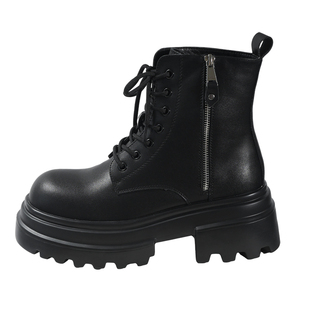 英伦风黑色马丁靴男高帮侧拉链工装机车靴冬季厚底cos增高潮鞋子
