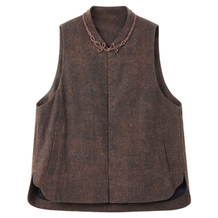 布小匠原创设计柞蚕丝疙瘩绸夹棉马甲女2025新款中式老钱风马夹