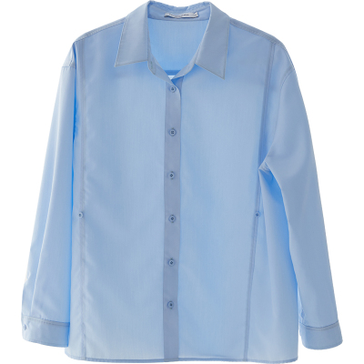 CR蓝色长袖基础款衬衫内搭叠穿