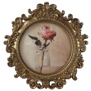 法欧式复古圆形小相框客厅卧室玄关摆件树脂轻奢雕花画框装饰挂画