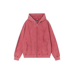 FORNINES复古水洗做旧连帽开衫卫衣男女潮牌重磅460g春秋帽衫外套