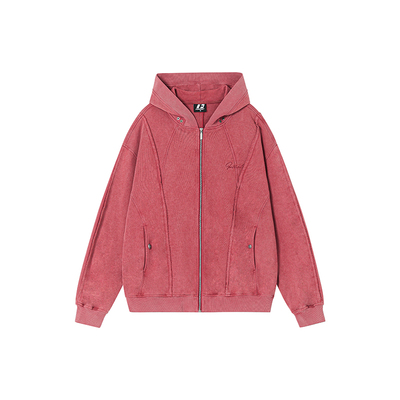 FORNINES复古水洗做旧连帽开衫卫衣男女潮牌重磅460g秋冬帽衫外套