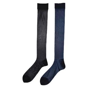 日本MORE正品男士丝袜正装中长筒蓝黑单底袜超薄商务性感透明丝袜