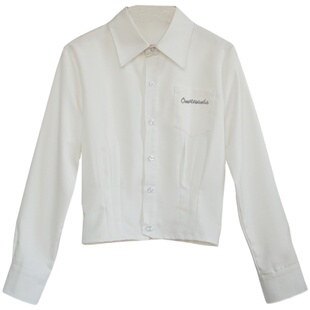 花铃太太jk制服学姐长袖衬衫女修身收腰白色衬衣甜美上衣短款内搭