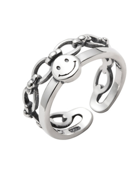 欧美网红925纯银笑脸女ins戒指