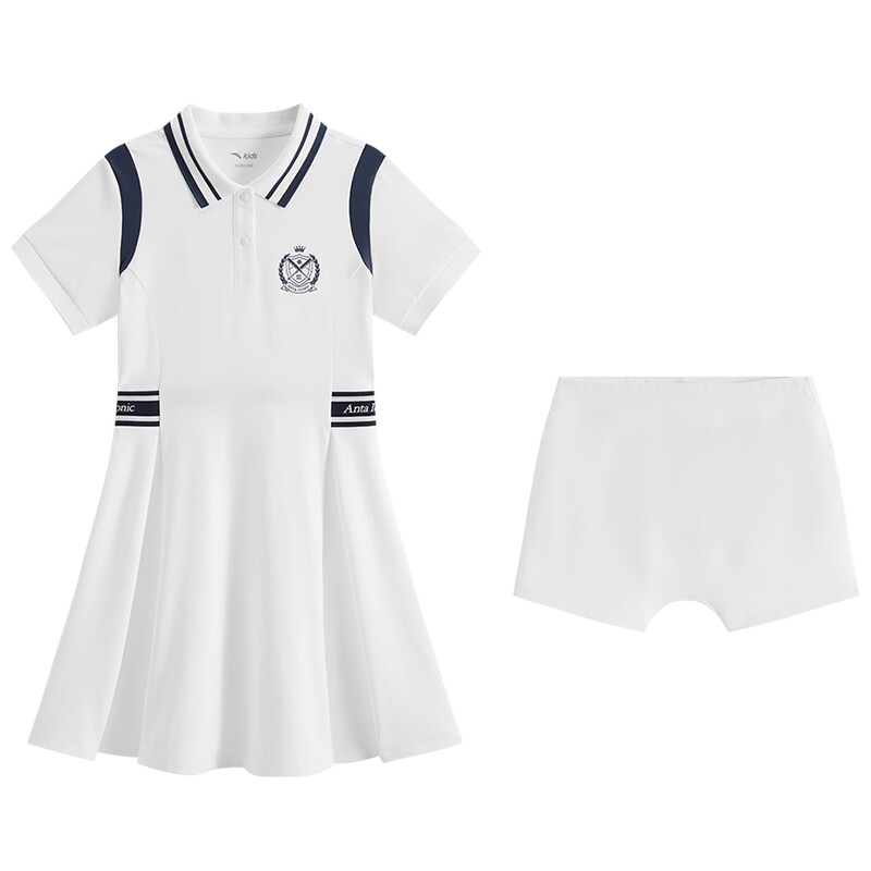 安踏儿童裙子女大童针织连衣裙2026夏季新款学院风翻领透气女裙