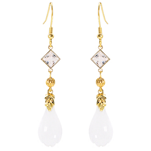 新中式古典天然和田白玉兰花耳坠女复古风耳环饰品民耳饰旗袍配饰