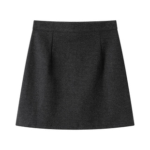 黑色毛呢短裙女秋冬2025新款高腰显瘦加厚包臀裙小个子a字半身裙