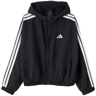 Adidas阿迪达斯三道杠外套女款2026秋季新品夹克梭织连帽女士上衣