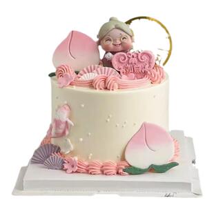 祝寿蛋糕装饰配件仙鹤亚克力寿福字金红色寿比南山福如东海插牌件