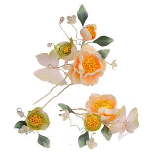 古风仿绒花清新黄绿色花朵头饰簪花唐风汉服发钗气质写真发饰头花