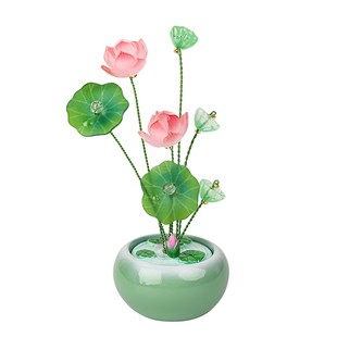 好运莲莲荷花车内小摆件新款莲花网红汽车中控台装饰用品高级感女