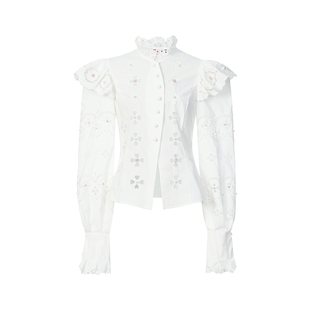 lefame拉飞姆秋季马德拉刺绣立体钉珠修身上衣衬衫