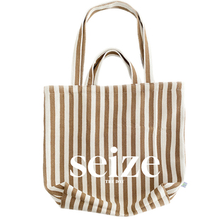 荒废罗曼史【抓住今天】大容量条纹单肩手提帆布袋敞口托特休闲包