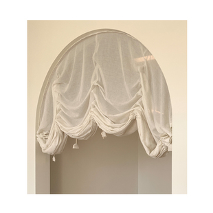 日式亚麻提拉帘弧形拱形门帘复古升降罗马帘魔术贴达尔文系带隔断