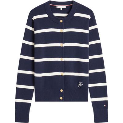 Tommy女装纯棉条纹圆领针织开衫