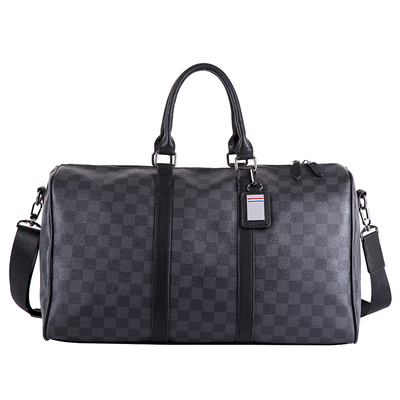 格子短途皮质横款健身包