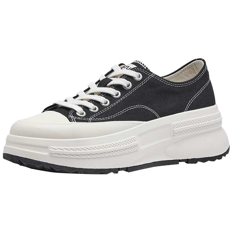 热风厚底帆布鞋女2026年春季新款增高休闲鞋黑色女鞋子H14W26127