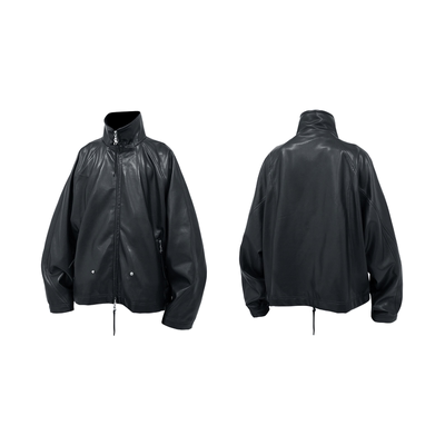 解构分割隐匿多口袋廓形皮衣外套