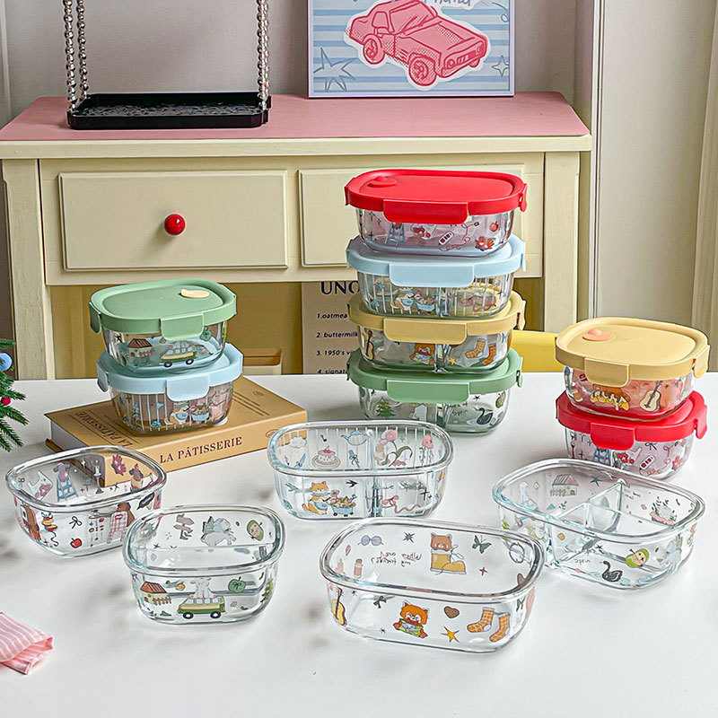 耐高温玻璃饭盒上班族带饭便当盒餐盒保鲜盒微波炉加热可分隔水果