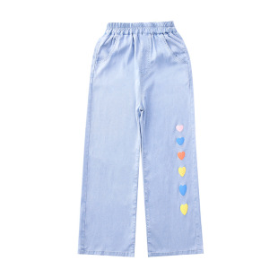 女童裤子夏季薄款2026新款宽松洋气中大童冰丝防蚊天丝牛仔阔腿裤