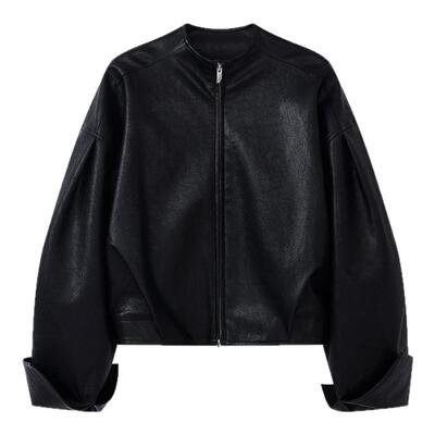 BLINK/环保皮革与莱赛尔混纺短款廓形夹克廓形利落短外套