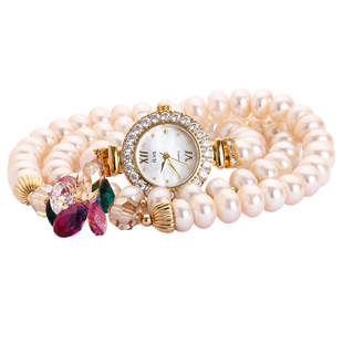 手表女简约气质玫瑰金时尚潮流防水镶锆石小巧精致石英珍珠手链表