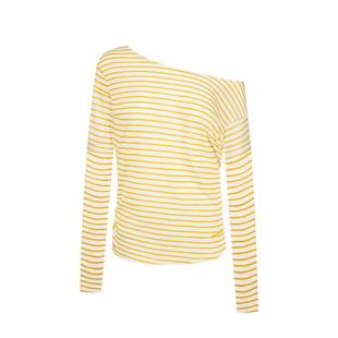 大佬街舞潮牌条纹斜肩长袖宽松上衣微透辣妹风夏季女T恤jazz25179