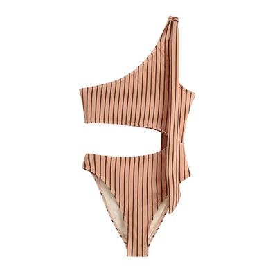 度假女单肩高腰连体泳衣显瘦