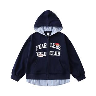 植木男童女童外套2026春新款中大童假两件连帽外套儿童卫衣童装