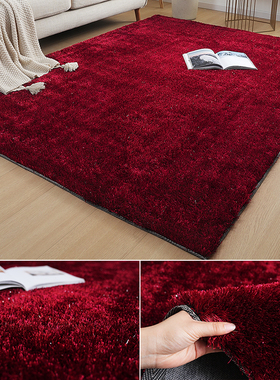 北欧ins红色满铺地毯加厚长毛绒客厅卧室服装店橱窗装饰亮丝地垫
