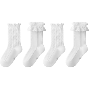 英氏女童花边袜夏季中筒薄款公主风洛丽塔百搭白色蕾丝长袜小腿袜