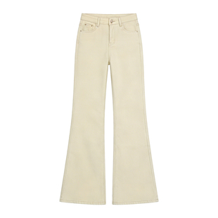 李李服饰浅卡其字母刺绣微喇牛仔裤女2026春款不贴腿拖地长裤