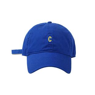 修饰脸型帽子鸭舌帽克莱因蓝棒球帽男女通用蓝色字母C春秋软顶