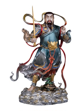 康盛真武大帝神像台湾全铜珐琅彩站玄天上帝国风玄武祖师铜摆件