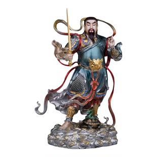 康盛真武大帝神像台湾全铜珐琅彩站玄天上帝国风玄武祖师铜摆件