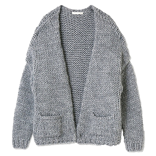 日系梨花reefur宽松纯色无扣手工针织开衫灰色粗棒开衫外套女