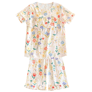 2025新款防凸点棉绸睡衣女夏季短袖中裤绵绸套装大码人造棉家居服