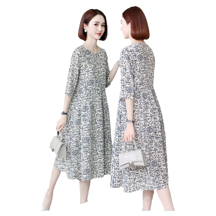 新款高级双绉真丝连衣裙女妈妈气质桑蚕丝复古宽松休闲裙子夏季