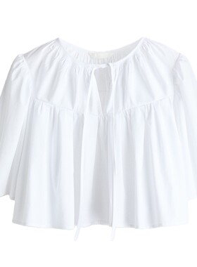 HM女装衬衫2026夏季新款领部系带时尚气质棉质短上衣1342428