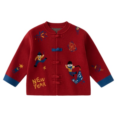 宝宝新中式红色毛衣儿童拜年服