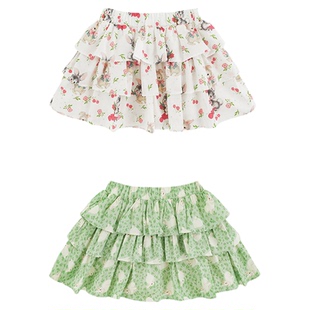 幼悠女童三层蛋糕俏丽短裙夏季清爽甜美田园小兔印花轻薄透气半裙