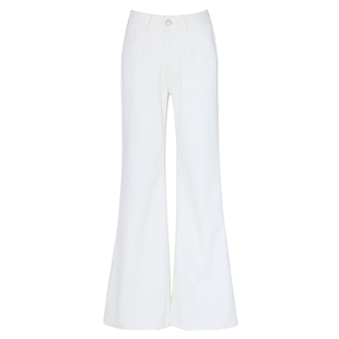 美式休闲加绒宽松喇叭裤女简约时尚百搭款显瘦阔腿微喇白色牛仔裤