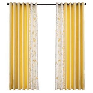 田园清新拼色棉麻布料飘窗落地透光窗帘印花布阳台客厅成品半遮光