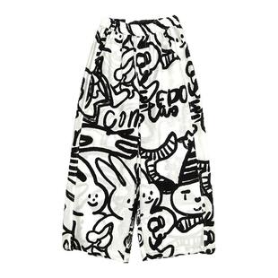 edo1一度童装26春夏新复古印花高腰阔腿裤女宽松显瘦垂感休闲长裤