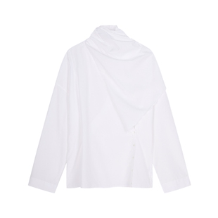 LESS全棉设计感围裹衬衫女春秋宽松V领长袖休闲上衣女2O021471H