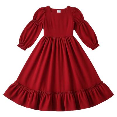 红色新年装女童公主裙复古秋冬季