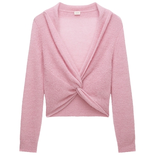 OCHIRLY欧时力 羊毛交叉扭结V领针织毛衣轻薄内搭2026春